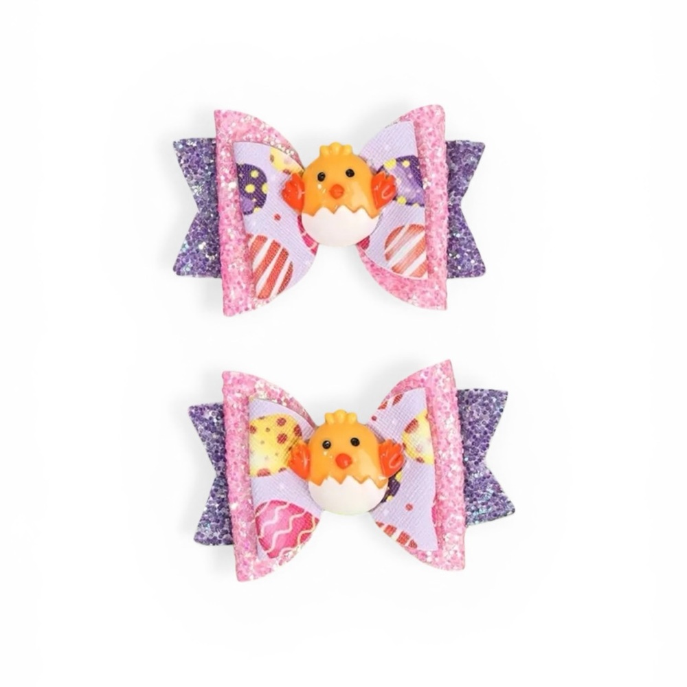 Glitter Egg & Chick Hair Clips ~ 2 Pieces
